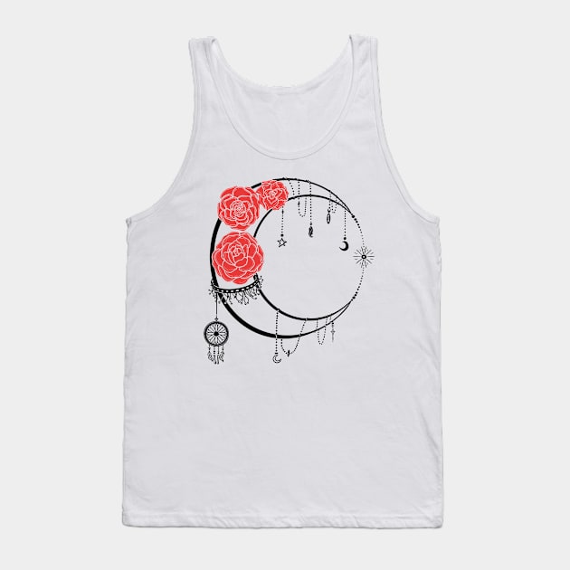 Ligh Moon with Transparent lines Red Roses Tattoo Tank Top by Kalma Kun